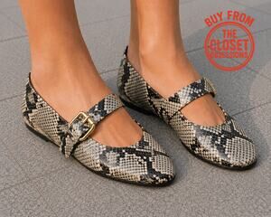 Zara NWT Snake Print Mary Jane Ballet Flats 7.5 EU38
